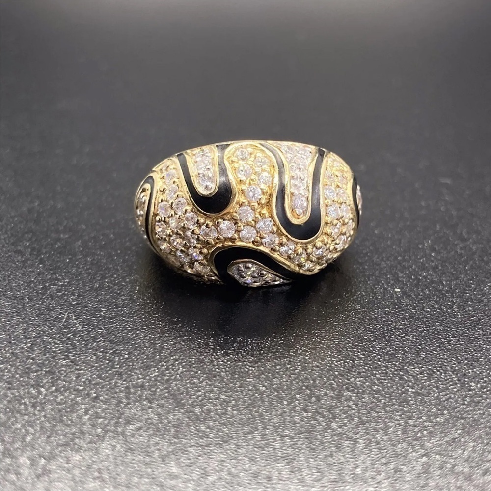 Shiny Lab Diamonds Gold Over Sterling Silver Dome Enamel Ring - Picture 2 of 9